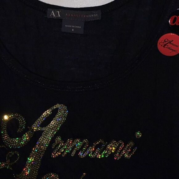 Armani Exchange Women's Sequined Logo Scoop Neck Tank Top Black Gold Size Large - Picture 5 of 9